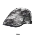 Camo pattern denim flat cap in grey and white with adjustable side metal buckle - One Size (56-58cm) / Gray