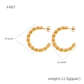 Detail view of twisted rope C-shape hoop earrings in gold finish showing dimensions - F487-Twisted C-Shape / Gold
