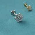 Piercing fleur argenté avec zircon clair et option variante dorée sur le visuel - Style F (Petite fleur)