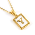 18K gold plated stainless steel necklace featuring a shell inlay square letter Y pendant - Letter Y (Includes Chain)