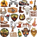 Western cowboy themed embroidery patches including skulls and boots on white background - Earth Tone Western Patch Set (Style E)