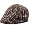Close-up of brown and white checkered pattern on a warm brushed fabric newsboy cap - One Size 58cm / Three Stripes Coffee Pattern