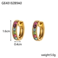 Detail view of gold hoops with multicolored rhinestones showing 1.6cm diameter size - Gold Rainbow Rhinestone (GE48182B9A0)