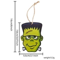Halloween Frankenstein Holzanhänger mit grünem Gesicht und Maßen von 7,8 cm x 5,5 cm - Zombiekopf