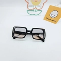Close-up of black rectangular sunglasses showing gradient lenses and frame dimensions - Black Frame Blue-Tea Lens