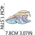 Detail showing dimensions of ocean wave embroidery patch with rainbow gradient colors - No.8 Gradient Wave (X10HL-095-08)