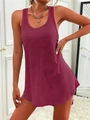 Detail of burgundy U-neck sleeveless tank dress with high-quality slub texture fabric - XS / Burgundy