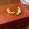 Vintage style gold croissant stud earrings displayed on brown leather jewelry box - Gold Croissant Moon Style (13#)