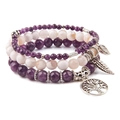 Bohemian tree of life multi-layer beaded bracelet with purple and white marble stones - Amethyst