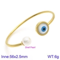 Golden open bangle with blue evil eye and shell pearl detailing for women - Round Style (KB123061-K)