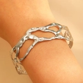 Irregular hollow silver open bangle in liquid metal style for women on wrist - Silver Liquid Lava (WG-0623)