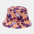 Orange bucket hat featuring a purple mushroom print in a trendy streetwear style - M (56-58cm) / Color X-17