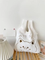 Graziosa borsa da polso in peluche bianco con ricamo a maialino in lana d'agnello - Bianco