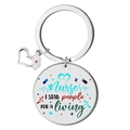 Detail of silver nurse keychain with printed text and stethoscope charm on white background - Nurse I STAB people FOR a living Style (G款)