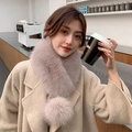 Plush faux fox fur scarf with pom-pom detail in dusty pink for winter fashion - Mocha