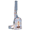 Detail of bohemian canvas crossbody bag with ethnic patterns and adjustable PU strap - Blue Denim