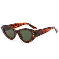 Retro tortoiseshell oval sunglasses with green lenses and gold star studs on frame - Tortoise Frame Dark Green Lens
