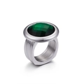 Chunky stainless steel ring with a large faceted green stone in a silver-tone finish - US 6 / Green