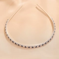 Detail of silver metal headband featuring alternating blue and white round gemstones - Royal Blue Silver (FG0009-8)