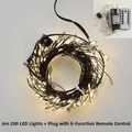 Catena luminosa 6M 200 LED bianco caldo con spina UE e telecomando a 8 modalità luci - Presa (Connettore Maschio/Femmina) / Filo Nero