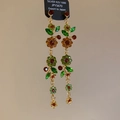 Detail of silver S925 floral tassel earrings with colorful sparkling crystals and gold finish - Silver Earring Post-Green