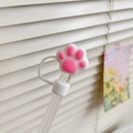 Pink cat paw silicone straw cover cap for reusable straws on a clear drinking straw - 10mm-Individual Package / Cat Paw White