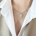 Silver Queen coin pendant necklace with star charm and beaded ball chain jewelry - 40+5cm / Steel Color (P916)