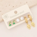 Set of three stainless steel earrings including green enamel rainbow and hamsa hand charms - Green Rainbow Hamsa Hand Style (5#)