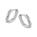 Elegantes pendientes de aro en plata de ley S925 con textura ondulada y brillante - Plata 925 / Oro Blanco