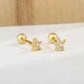 Elegant gold five-petal flower stud earrings with sparkling crystals and screw back - Five-Petal Flower / Gold
