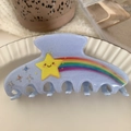 Sparkly light blue star and rainbow hair claw clip with rhinestones for girls - Rainbow Star / Blue