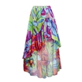 Women's floral high-low maxi skirt with elastic waist and ruffled hem in colorful print - One Size / Single A-line Skirt