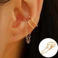 Μίνιμαλ χρυσό σκουλαρίκι ear cuff με ζιργκόν και λεπτή κρεμαστή αλυσίδα - Χρυσό Στυλ Με Στρας