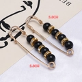 Golden waist pin fastener with five black beads and rhinestone accents, 5.8cm length - Black Pearl Rhinestone Style