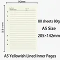 A5 refill paper for binder with 80 sheets of 80g ruled cream paper and date headers - A5 6-Hole Ruled Refill (80 Sheets)