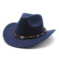 Navy blue wool felt cowboy hat with woven evil eye band and western wide brim design - M (56-58cm) / Navy Blue