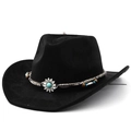 Dettaglio di cappello western con fascia intrecciata, concho di girasole e perla turchese - M (56-58cm) / Nero