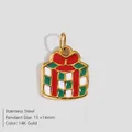 Weihnachtsgeschenk-Anhänger aus 14K vergoldetem Edelstahl mit buntem Emaille-Dekor - Geschenkbox