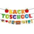 Set di striscioni Back to School con icone di mele e forniture scolastiche illustrate - Nuovo banner e ghirlanda