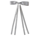 Silver grey satin bow hair clip with long ribbons and a smooth silk texture finish - Duckbill Clip-Z206 / Gray