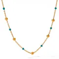 Bohemian gold stainless steel necklace with turquoise blue beads and gold balls - Gold-Colored Cyan Blue Round Bead Style (KCD504 Gold)
