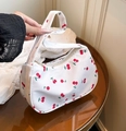 Petit sac à main en toile blanche avec imprimé cerise rouge et fermeture à glissière - Cerise