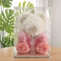 Pink and white handmade rose teddy bear with crown in a clear display gift box - Wedding Bear+40CM Box+Light / Nude Pink Gradient