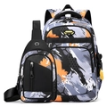 Men's fashion backpack set in orange and black camo with matching shoulder bag - Backpack + Chest Bag / Orange Honeycomb