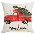 Linen Christmas pillowcase featuring a vintage red truck and Merry Christmas text - 45x45CM (No Core) / LYD364-3 Red Pickup and Tree