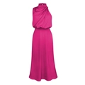 Elegant rose red sleeveless satin dress with halter neck and pleated details - S / Rose Red