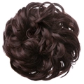 Messy dark brown synthetic hair bun hairpiece with natural curls on white background - 2/33 Dark Brown Mixed Dark Auburn