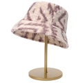 Winter plush bucket hat in cream and brown wavy texture displayed on a gold stand - M (56-58cm) / Purple Texture