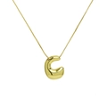 Detailed view of polished 18k gold bubble initial C pendant with sleek box chain - Letter C