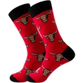 Rote Baumwollsocken mit Bullenkopf-Muster und kontrastierenden schwarzen Fersen und Zehen - 39-45 / Stierkopf